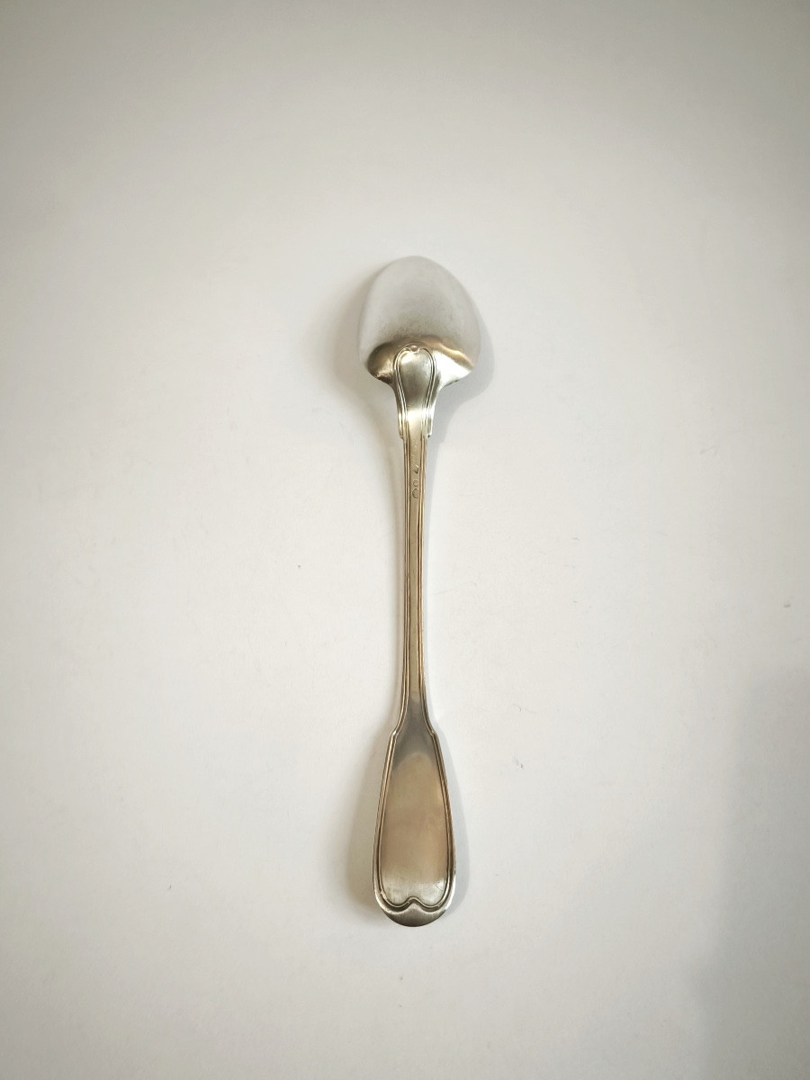  Large Solid Silver Stew Serving Spoon, 1st Rooster Hallmark. Late 18th-early 19th Century-photo-1