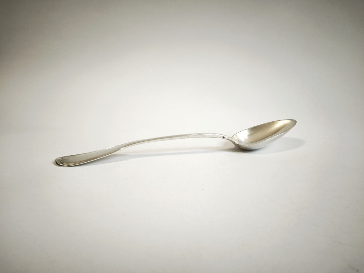  Large Solid Silver Stew Serving Spoon, 1st Rooster Hallmark. Late 18th-early 19th Century-photo-4