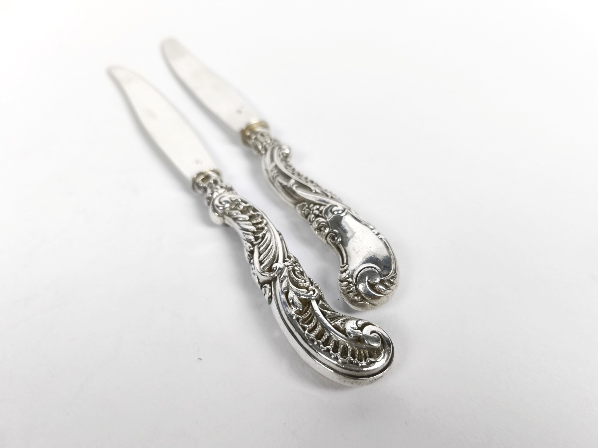 Soufflot: Six Solid Silver Rocaille Dessert/fruit Knives. Louis XV/art Nouveau Style-photo-5