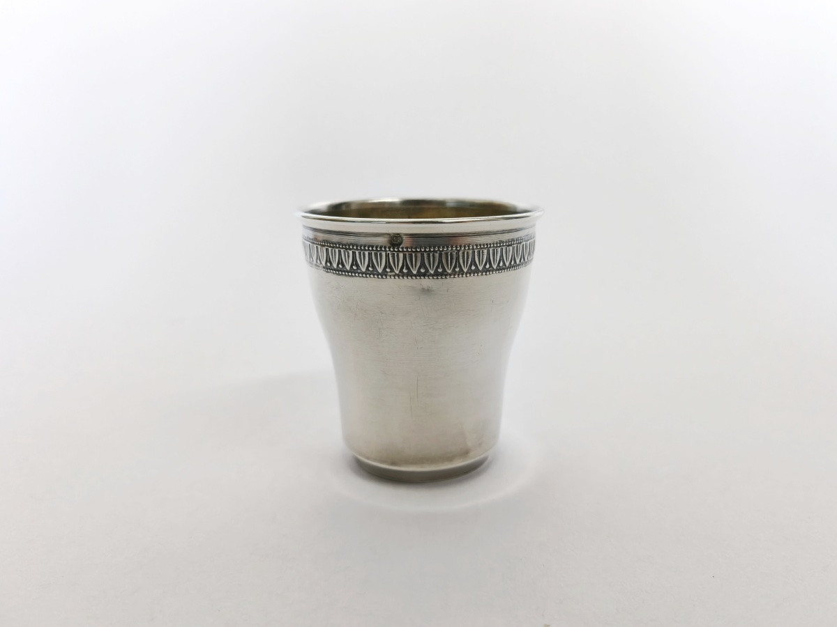 Solid Silver And Vermeil Cup With Water Leaf Decoration. Christening Gift. -photo-4