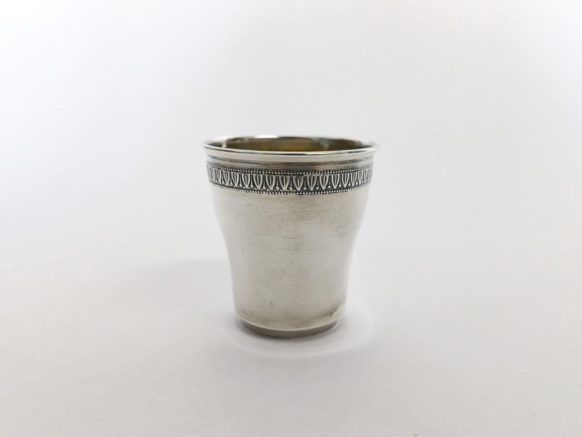 Solid Silver And Vermeil Cup With Water Leaf Decoration. Christening Gift. -photo-1