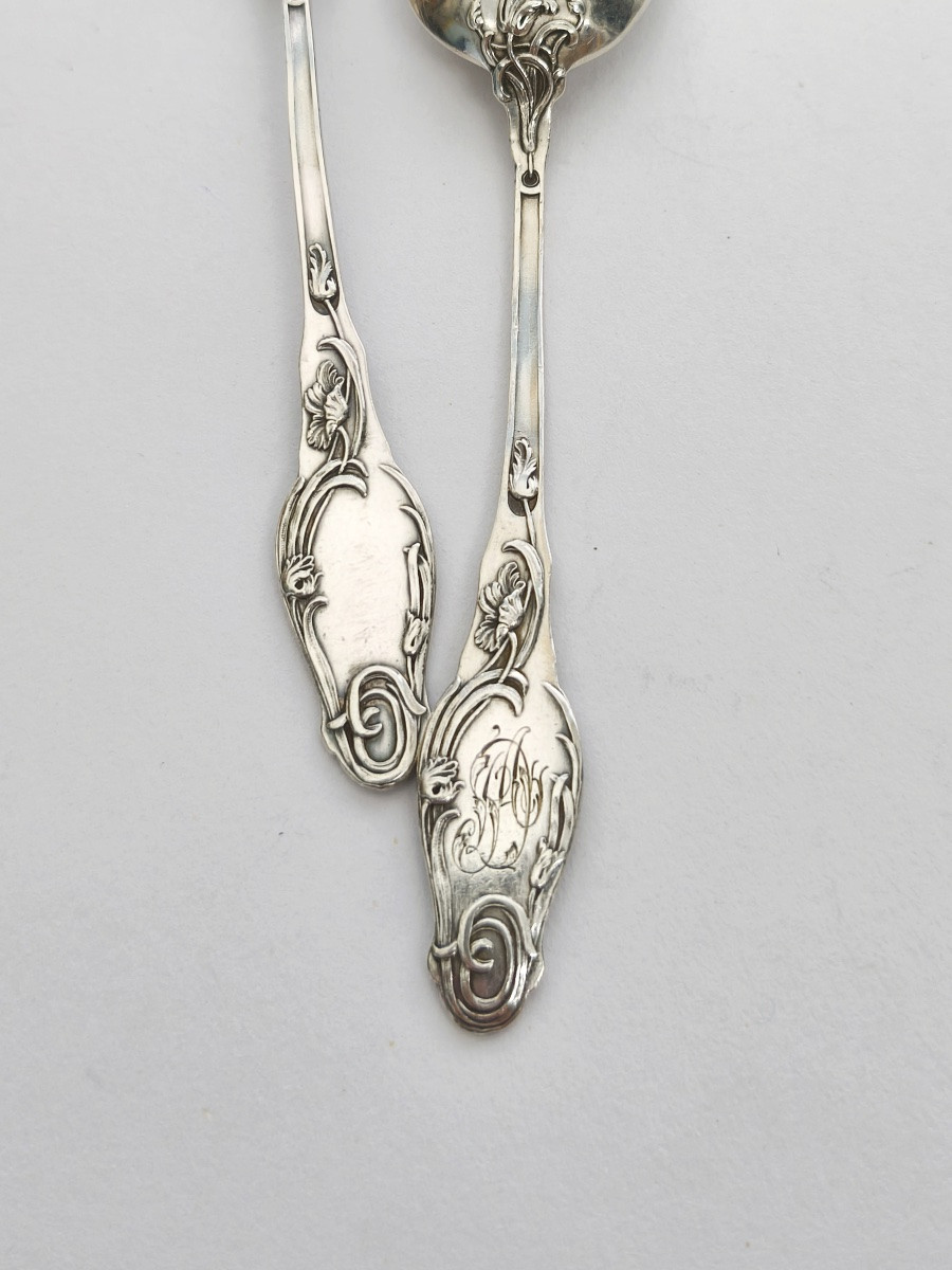 Lapparra : douze cuillères à café en argent massif Art Nouveau à décor de coquelicots. C1900 -photo-1