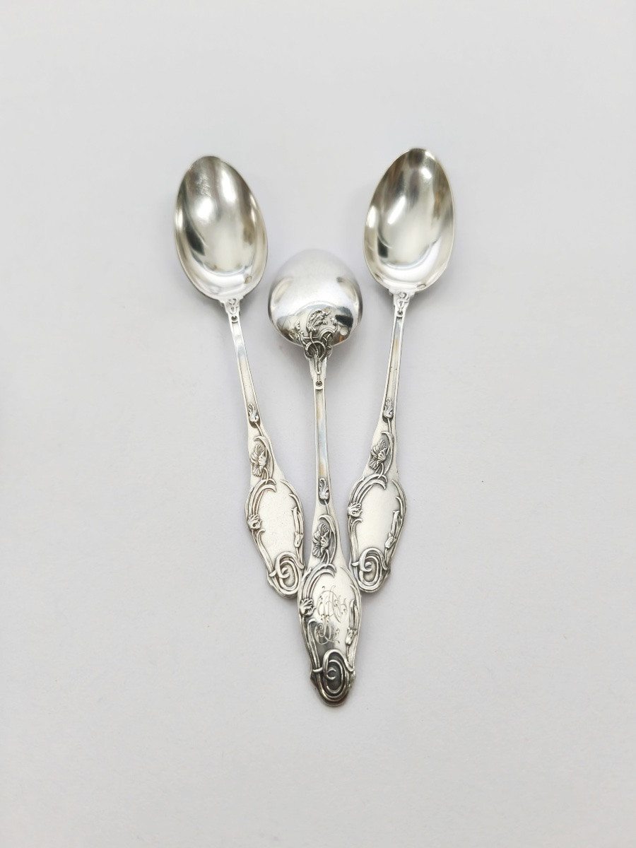 Lapparra : douze cuillères à café en argent massif Art Nouveau à décor de coquelicots. C1900 -photo-8
