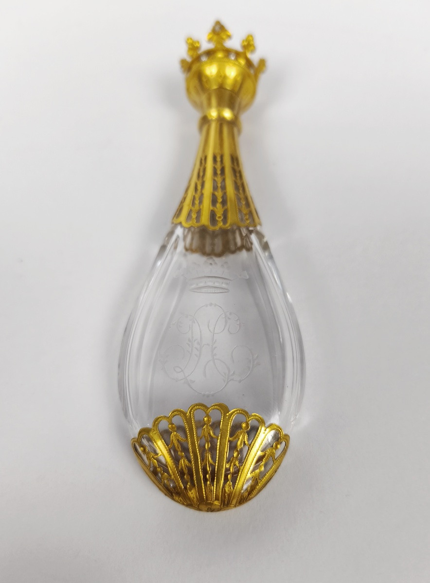 Grand flacon a sel en or massif, perles & cristal décor de couronne de marquis & Pair de France-photo-3
