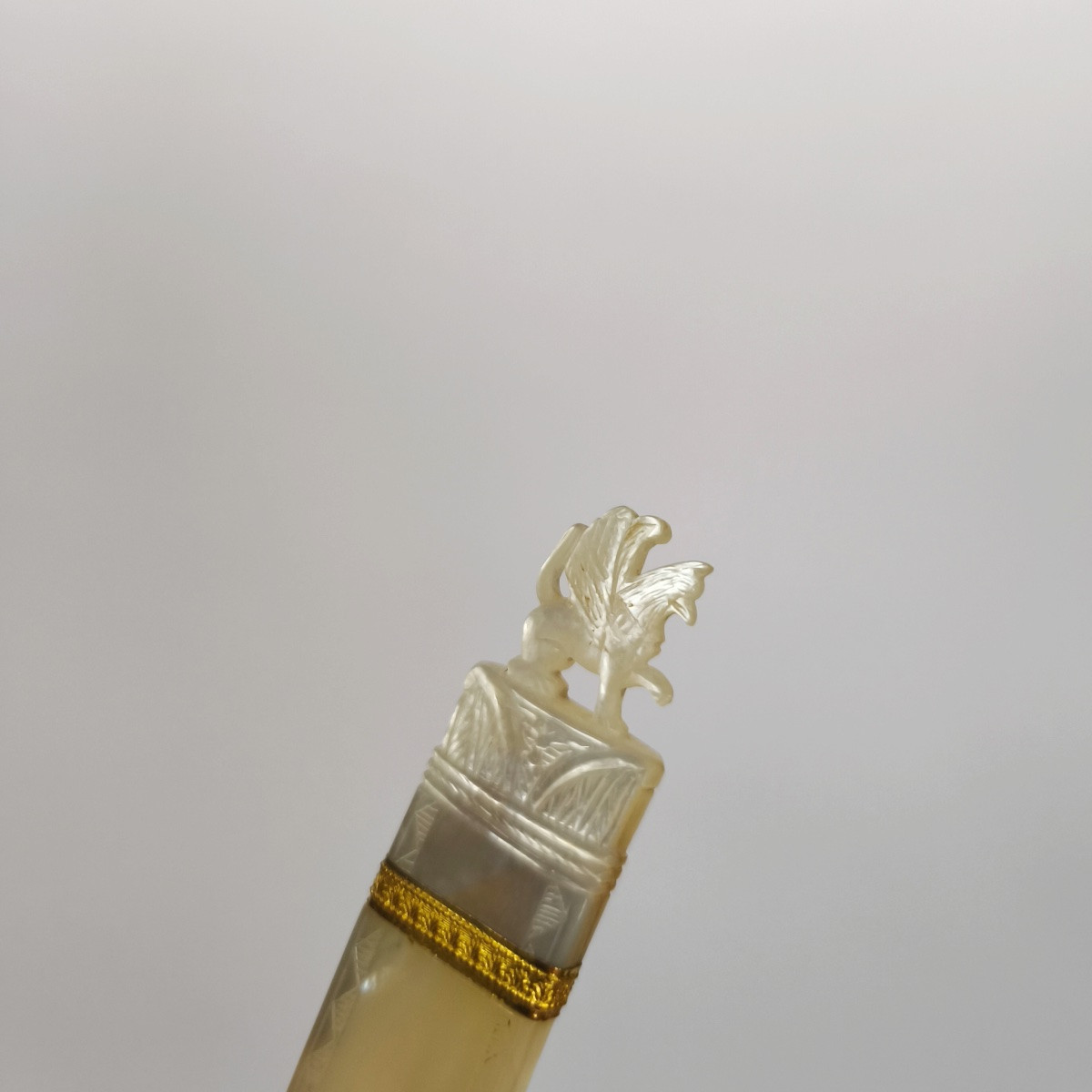 Charles X / Palais Royal : étui à aiguille a décor de griffon en nacre, argent et métal doré.-photo-2