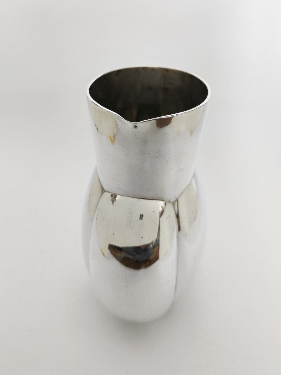 Fjerdingstad pour Gallia / Christofle : pichet / carafe &laquo;&nbsp;Melon&nbsp;&raquo; m&eacute;tal argent&eacute;. Art D&eacute;co c1930-photo-2