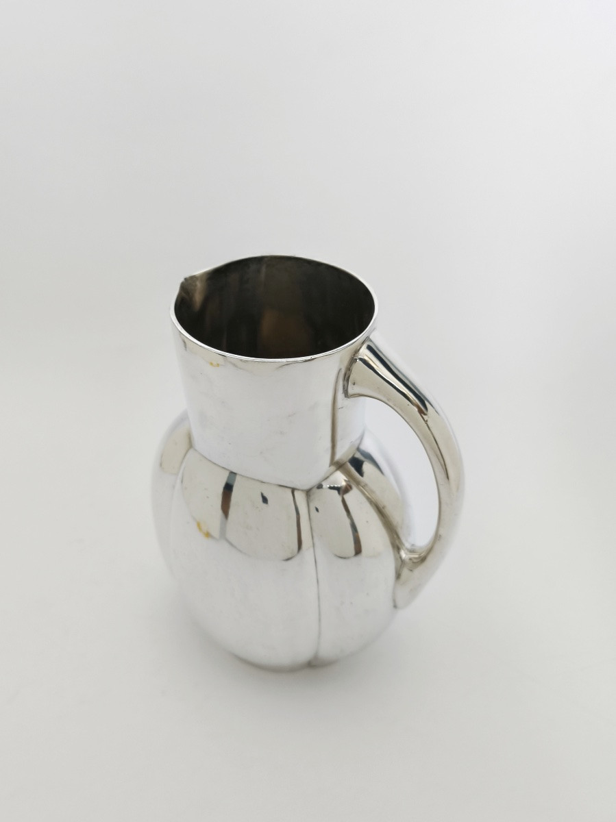 Fjerdingstad pour Gallia / Christofle : pichet / carafe &laquo;&nbsp;Melon&nbsp;&raquo; m&eacute;tal argent&eacute;. Art D&eacute;co c1930-photo-6
