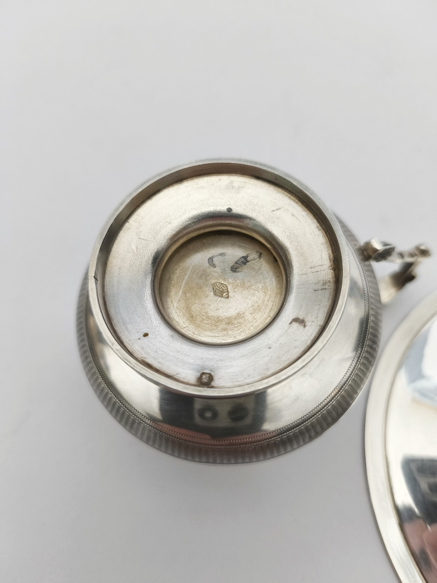 Cooper: Cup And Saucer In Guilloché And Vermeil Solid Silver. 19th Century, Napoleon III-photo-6
