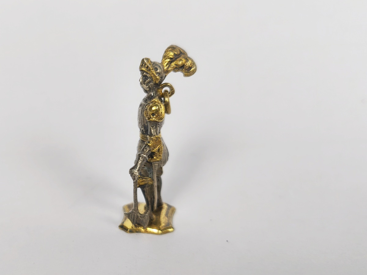 Silver And Vermeil Seal Pendant Of A Chatelaine As A Knight/soldier. Late 19th Century? -photo-2
