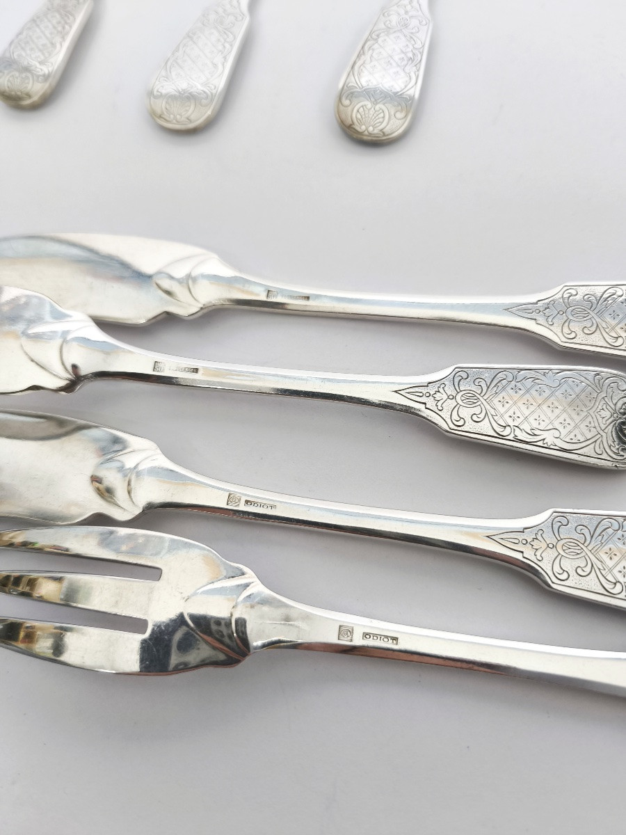 Odiot & Boulenger : service à poisson de huit couverts & pièces de service, de style Régence. -photo-4