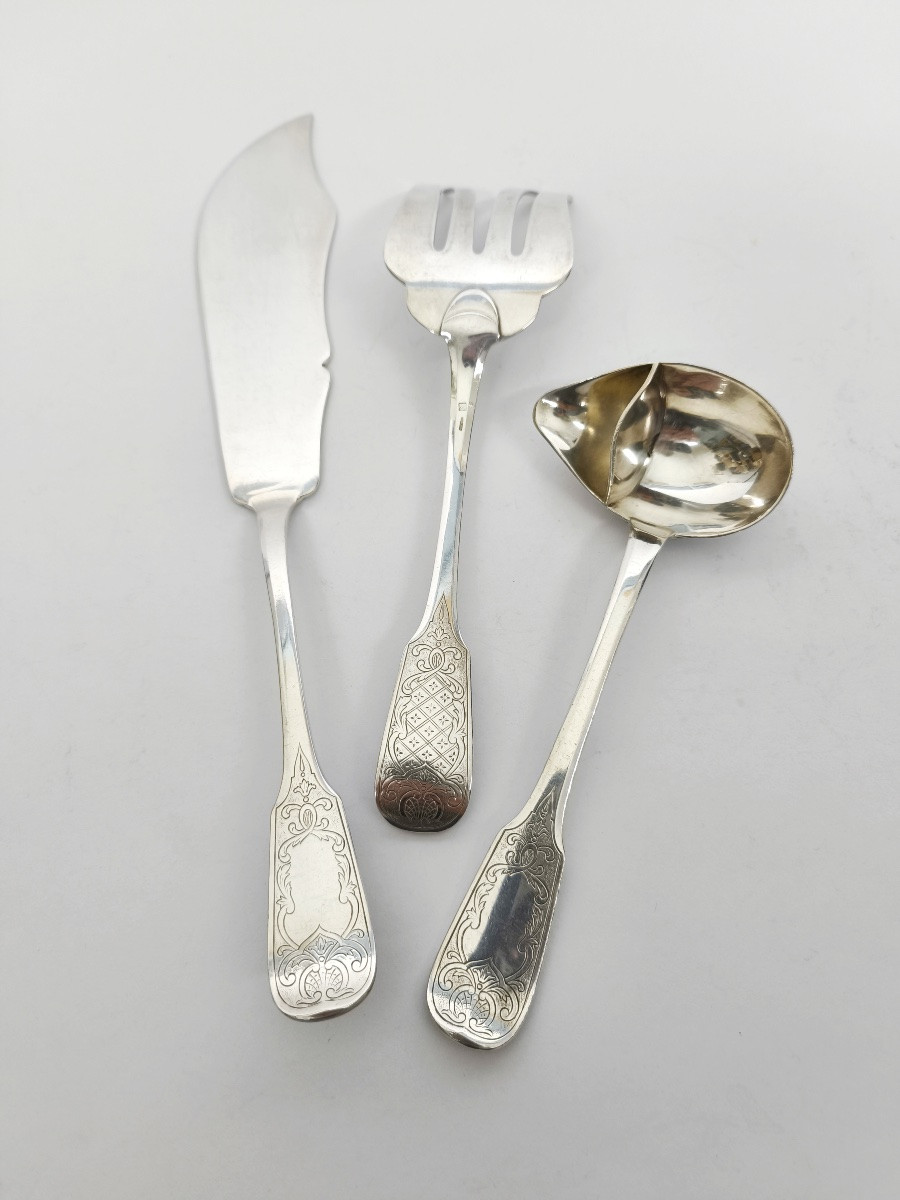 Odiot & Boulenger : service à poisson de huit couverts & pièces de service, de style Régence. -photo-2