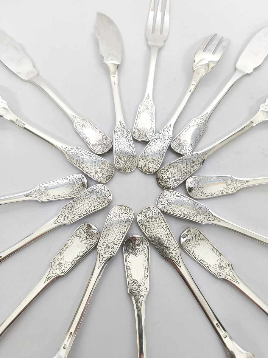 Odiot & Boulenger : service à poisson de huit couverts & pièces de service, de style Régence. -photo-3