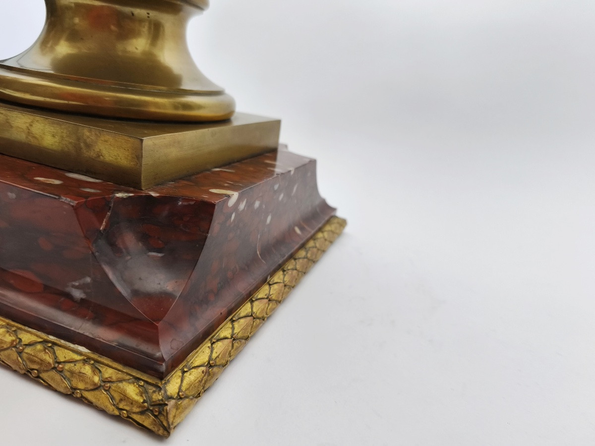 E. Laurent & Susse : buste en bronze, d’ap. Greuze &socle marbre griotte bronze doré. Fin XIXe-photo-6