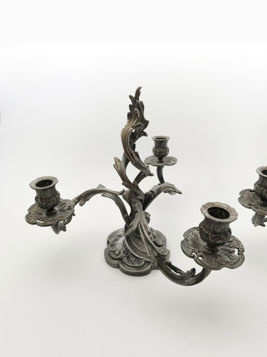 Saglier : paire de candélabres rocaille st. Louis XV mouvementé. XIXe siècle. Flambeau bougeoir-photo-3