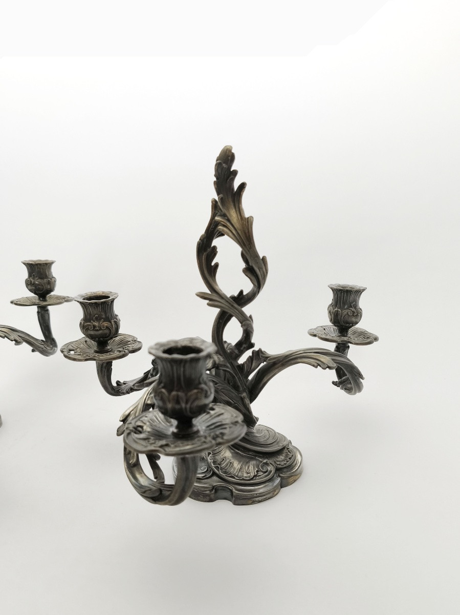 Saglier : paire de candélabres rocaille st. Louis XV mouvementé. XIXe siècle. Flambeau bougeoir-photo-4