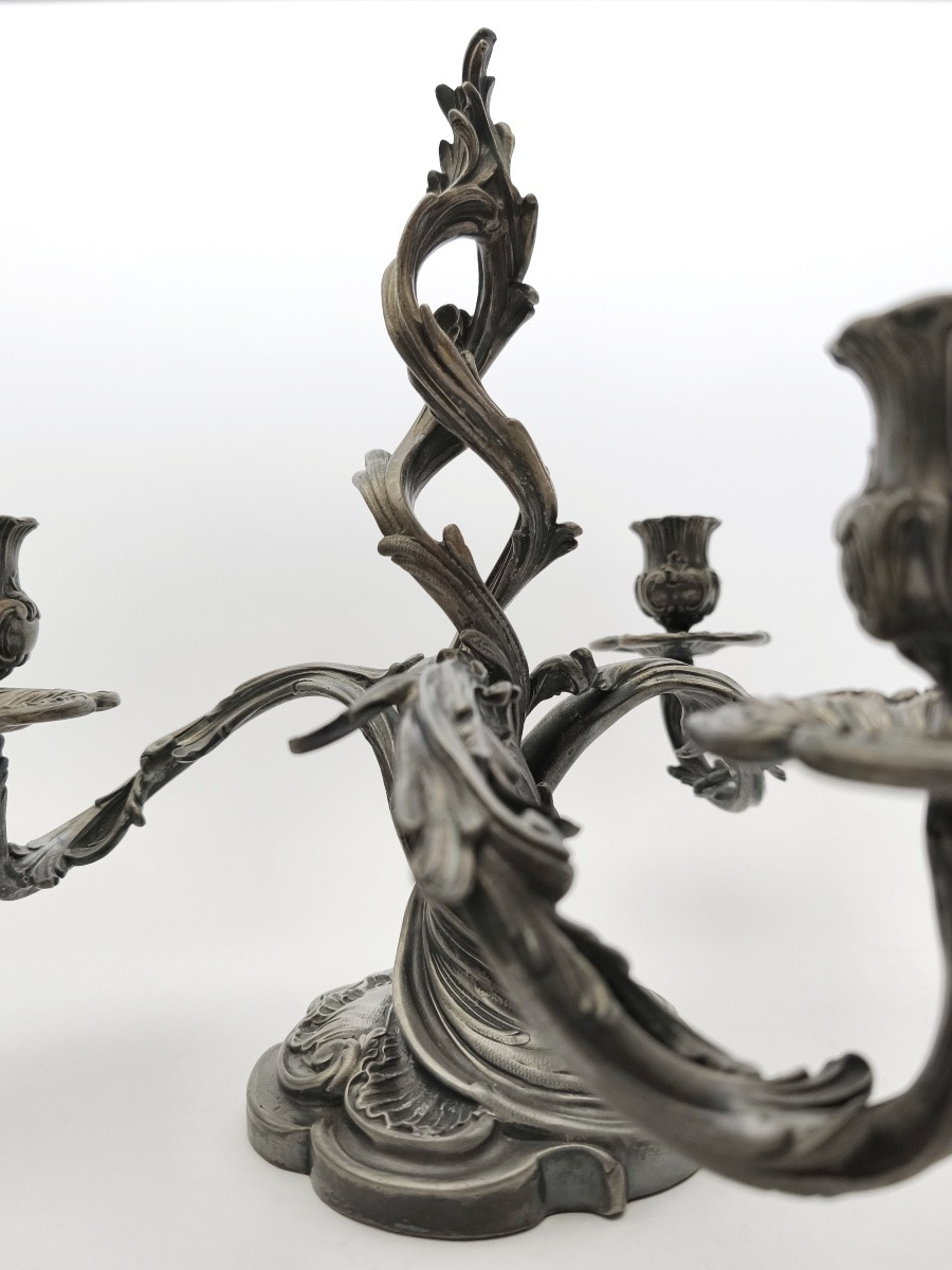 Saglier : paire de candélabres rocaille st. Louis XV mouvementé. XIXe siècle. Flambeau bougeoir-photo-1