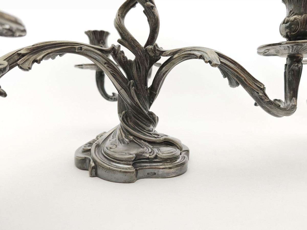 Saglier : paire de candélabres rocaille st. Louis XV mouvementé. XIXe siècle. Flambeau bougeoir-photo-3