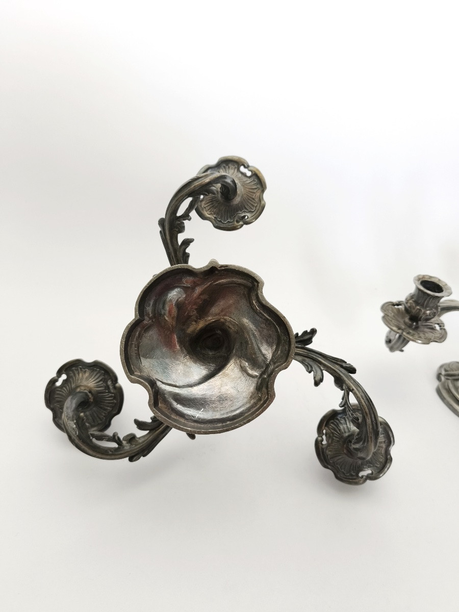 Saglier : paire de candélabres rocaille st. Louis XV mouvementé. XIXe siècle. Flambeau bougeoir-photo-4