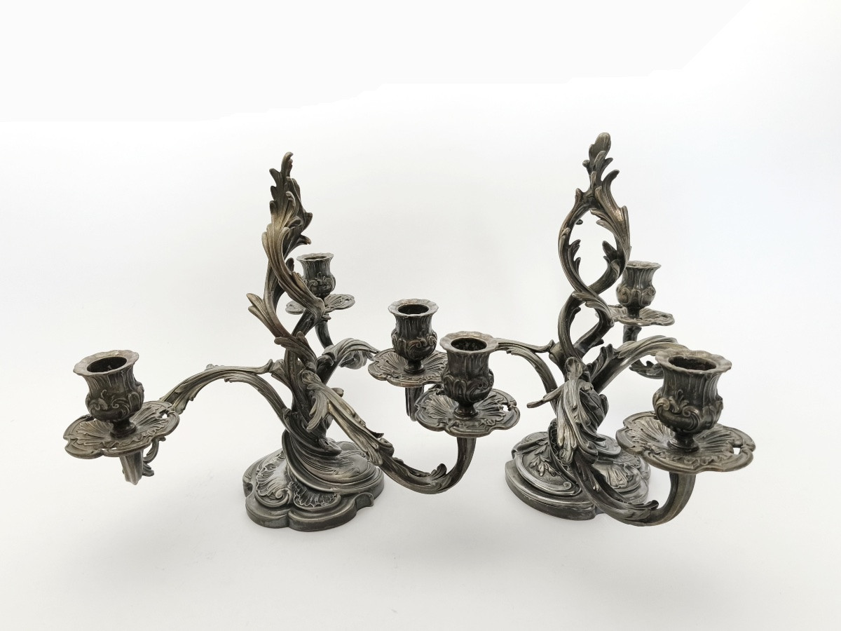 Saglier : paire de candélabres rocaille st. Louis XV mouvementé. XIXe siècle. Flambeau bougeoir-photo-7