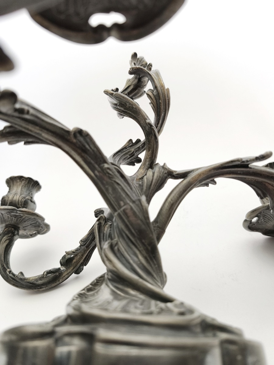 Saglier : paire de candélabres rocaille st. Louis XV mouvementé. XIXe siècle. Flambeau bougeoir-photo-8