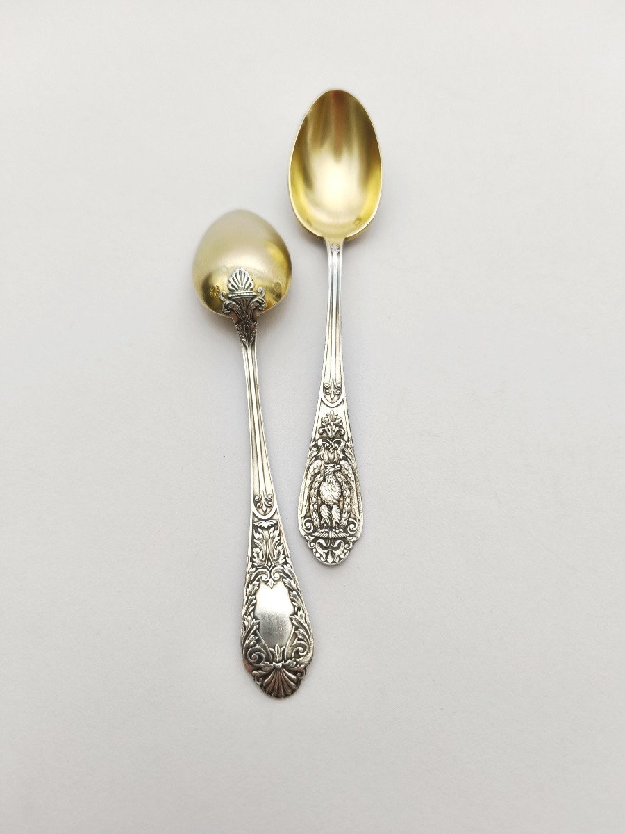 Henri Soufflot & Cie: Six Silver-gilt Dessert Spoons With An Imperial Eagle Decoration-photo-4