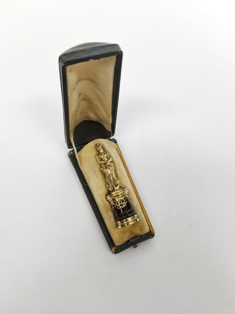 Lucien Bouclier: Christian Seal, Allegory Of Hope In Silver-gilt And Carnelian. Late 19th Century-photo-2