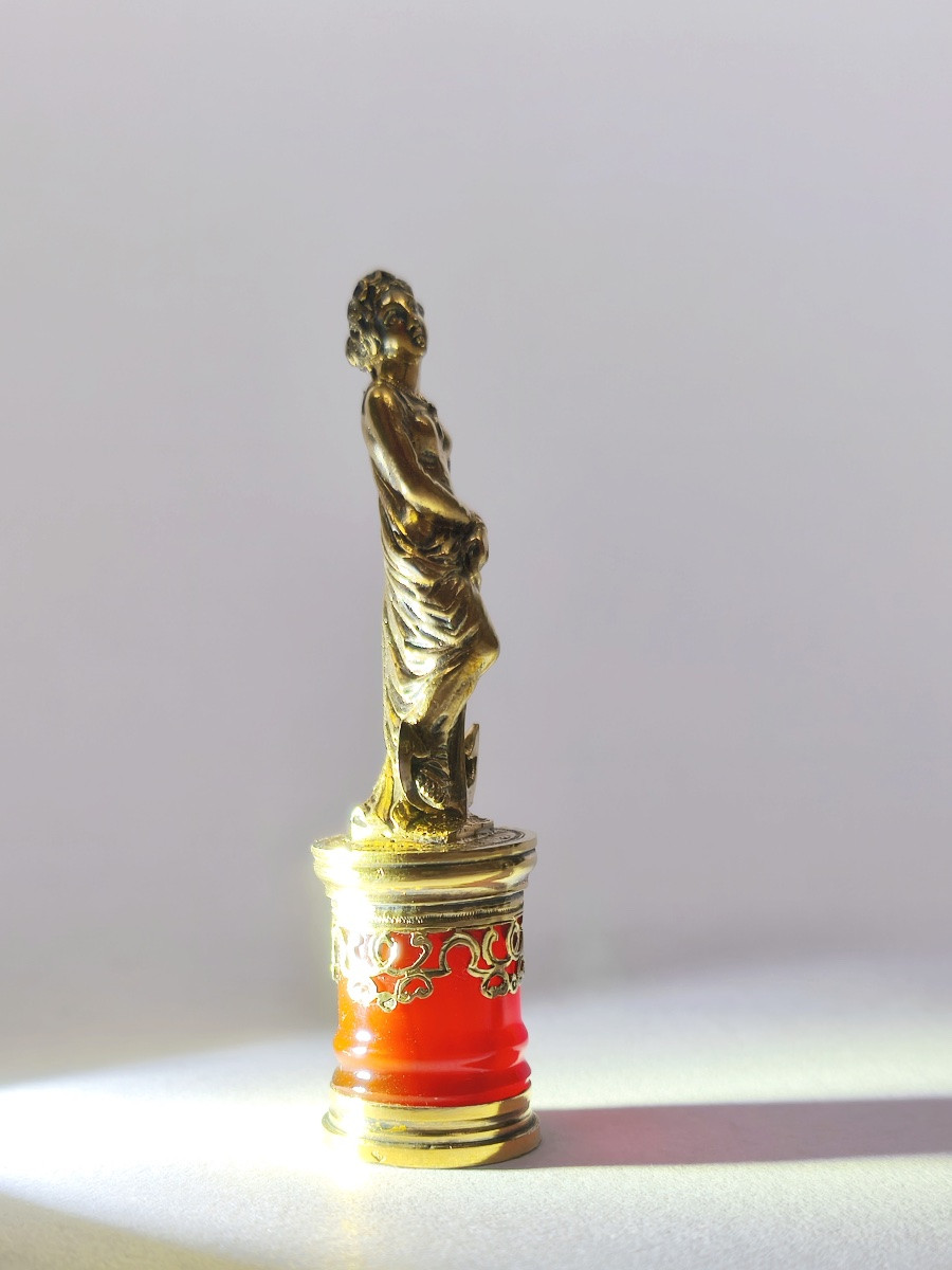 Lucien Bouclier: Christian Seal, Allegory Of Hope In Silver-gilt And Carnelian. Late 19th Century-photo-8