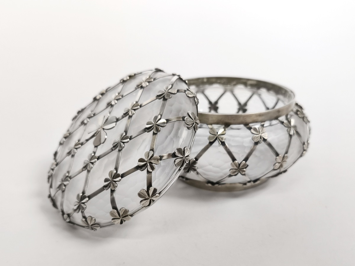 Grande boite bonbonni&egrave;re en verre givr&eacute; et argent massif Art Nouveau / art D&eacute;co. D&eacute;but XXe-photo-4