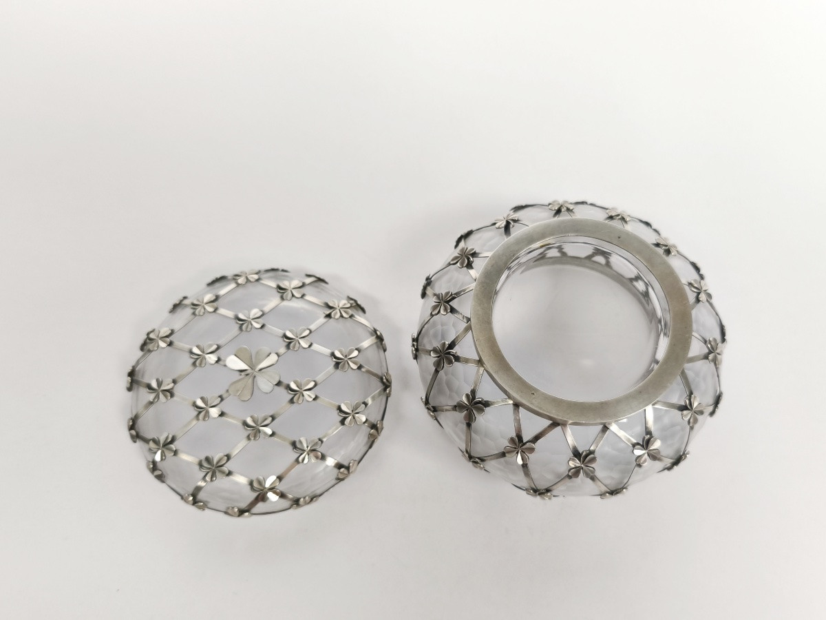 Grande boite bonbonni&egrave;re en verre givr&eacute; et argent massif Art Nouveau / art D&eacute;co. D&eacute;but XXe-photo-2