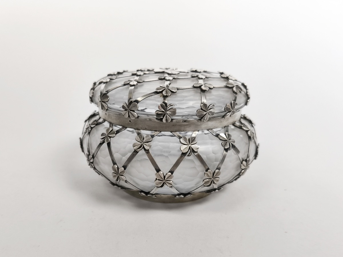 Grande boite bonbonni&egrave;re en verre givr&eacute; et argent massif Art Nouveau / art D&eacute;co. D&eacute;but XXe-photo-4