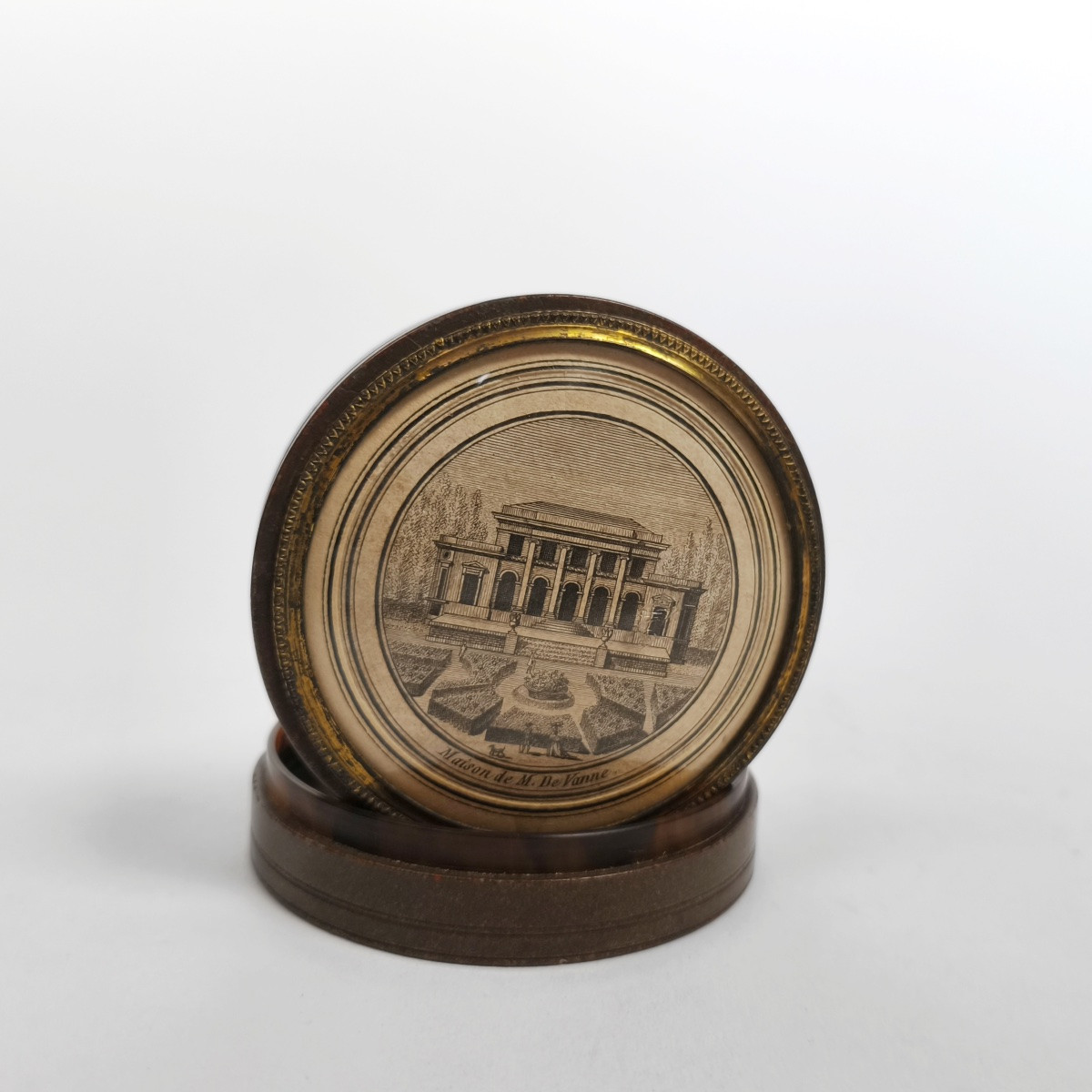 Snuffbox In Composition Imitating Porphyry & Engraving Of A Parisian House. 18th-19th Century-photo-7