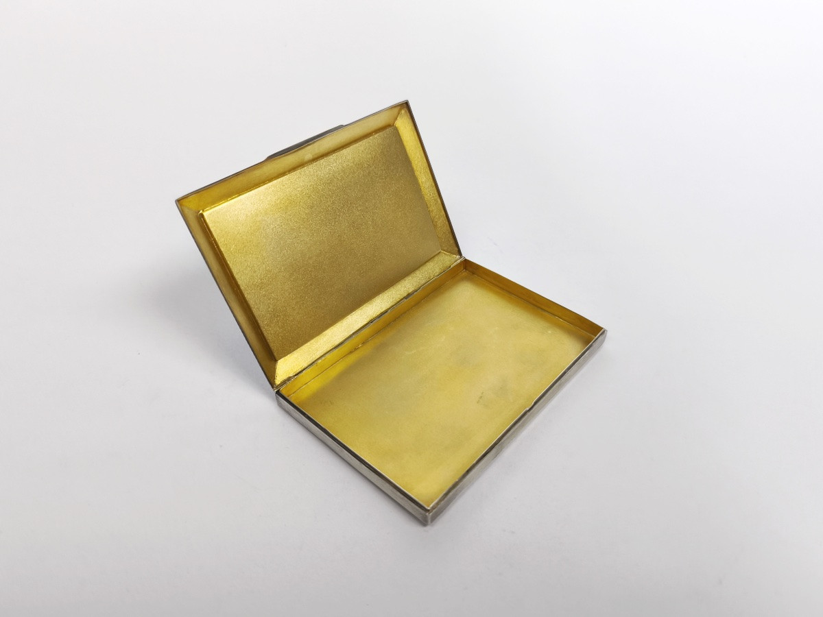 Large Guilloché Sterling Silver, Vermeil & Banded Agate Cigarette Or Business Card Case-photo-3