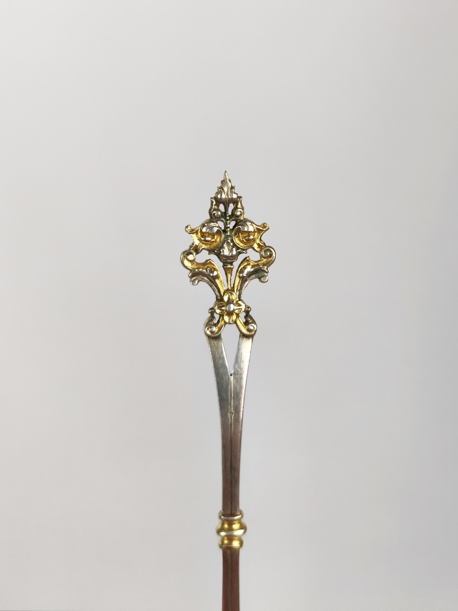 Soufflot : service à thé / café ; cuillères & pince argent massif et vermeil ajouré néogothique-photo-5