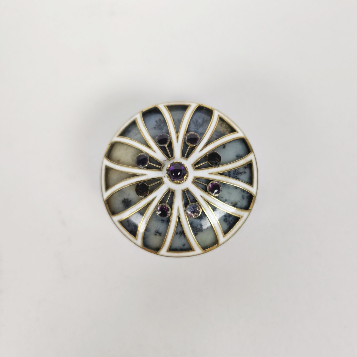  Boite en agate dendritique et monture en argent massif &eacute;maill&eacute;. Travail Fran&ccedil;ais. Pierre dure-photo-2