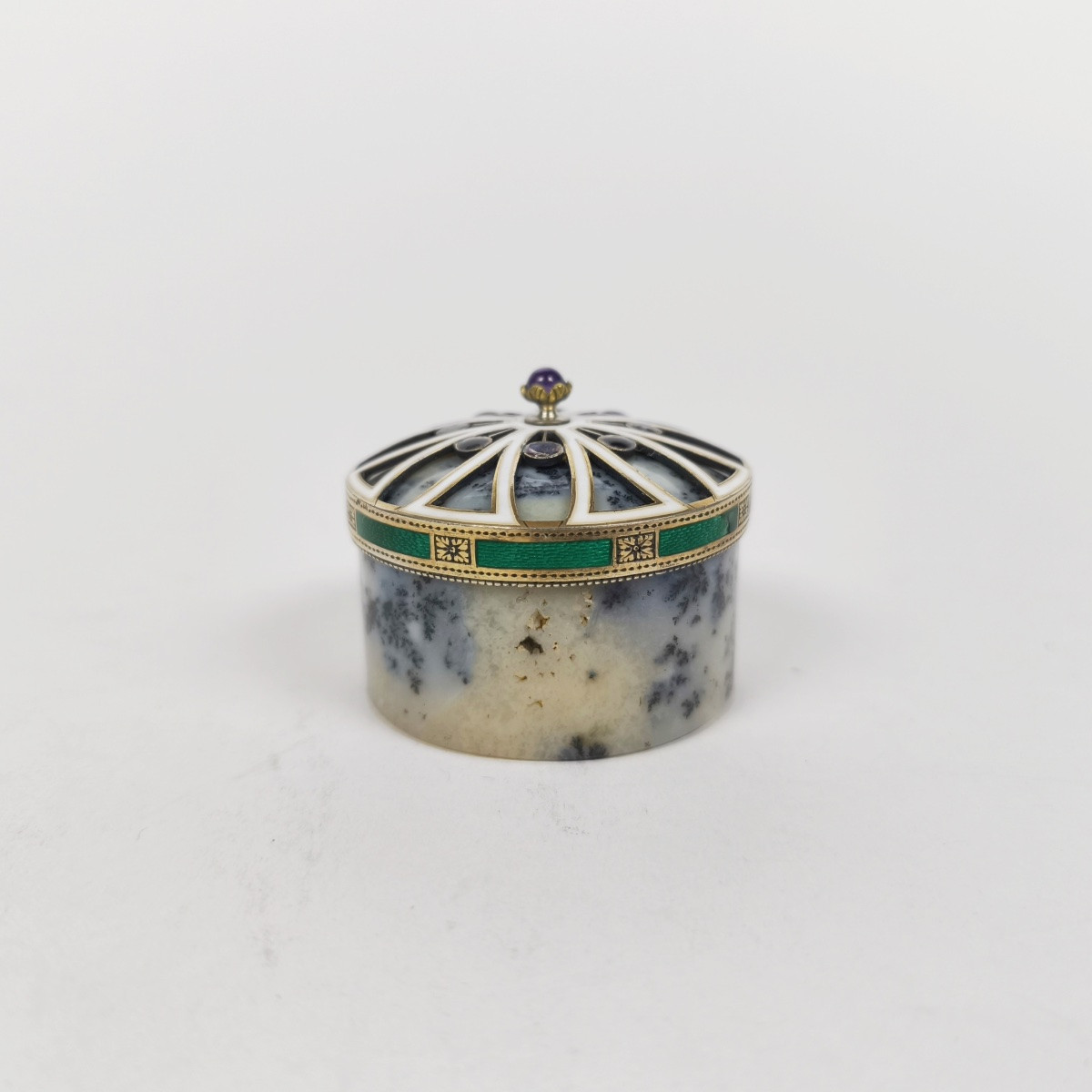  Boite en agate dendritique et monture en argent massif &eacute;maill&eacute;. Travail Fran&ccedil;ais. Pierre dure-photo-3