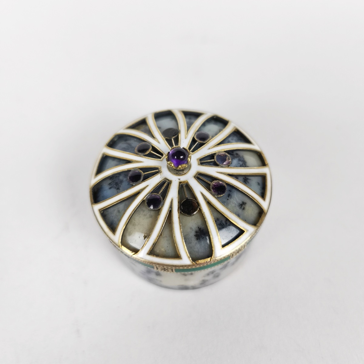  Boite en agate dendritique et monture en argent massif &eacute;maill&eacute;. Travail Fran&ccedil;ais. Pierre dure-photo-5