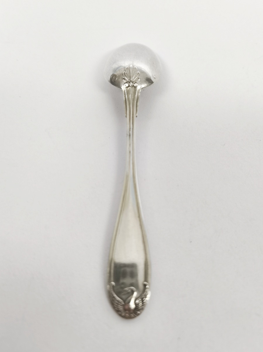  Charles Tirbour : suite de six cuillères a café en argent massif. Décor impérial de cygnes. -photo-4