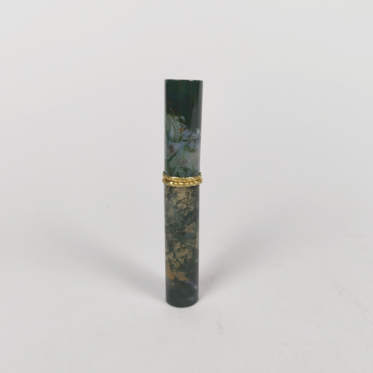  Etui tubulaire à cire ou message en agate mousse, jaspe sanguin & argent massif / vermeil XIXe-photo-4