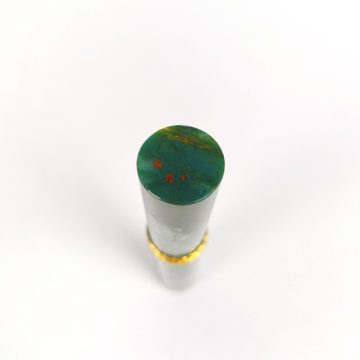  Etui tubulaire à cire ou message en agate mousse, jaspe sanguin & argent massif / vermeil XIXe-photo-2