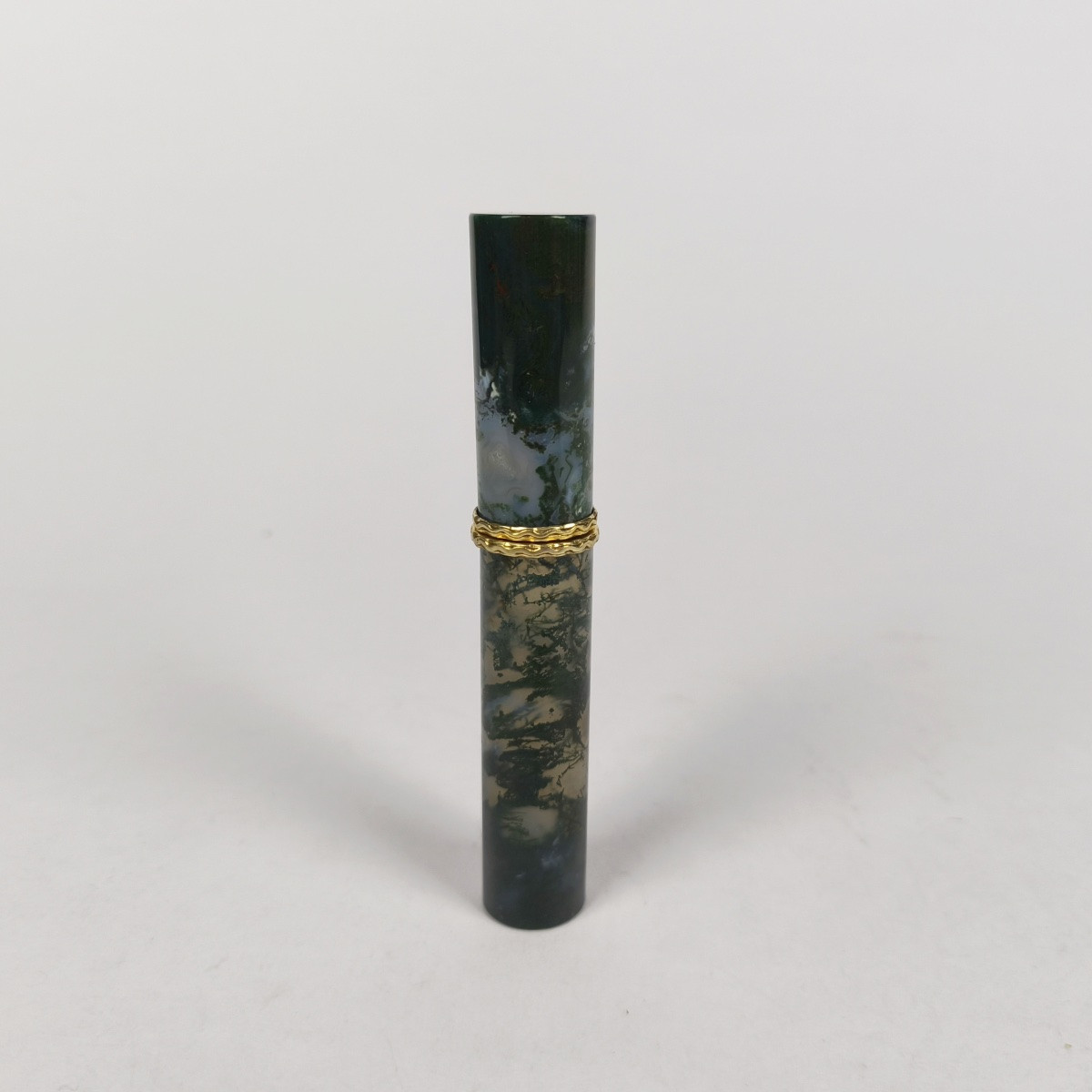  Etui tubulaire à cire ou message en agate mousse, jaspe sanguin & argent massif / vermeil XIXe-photo-3