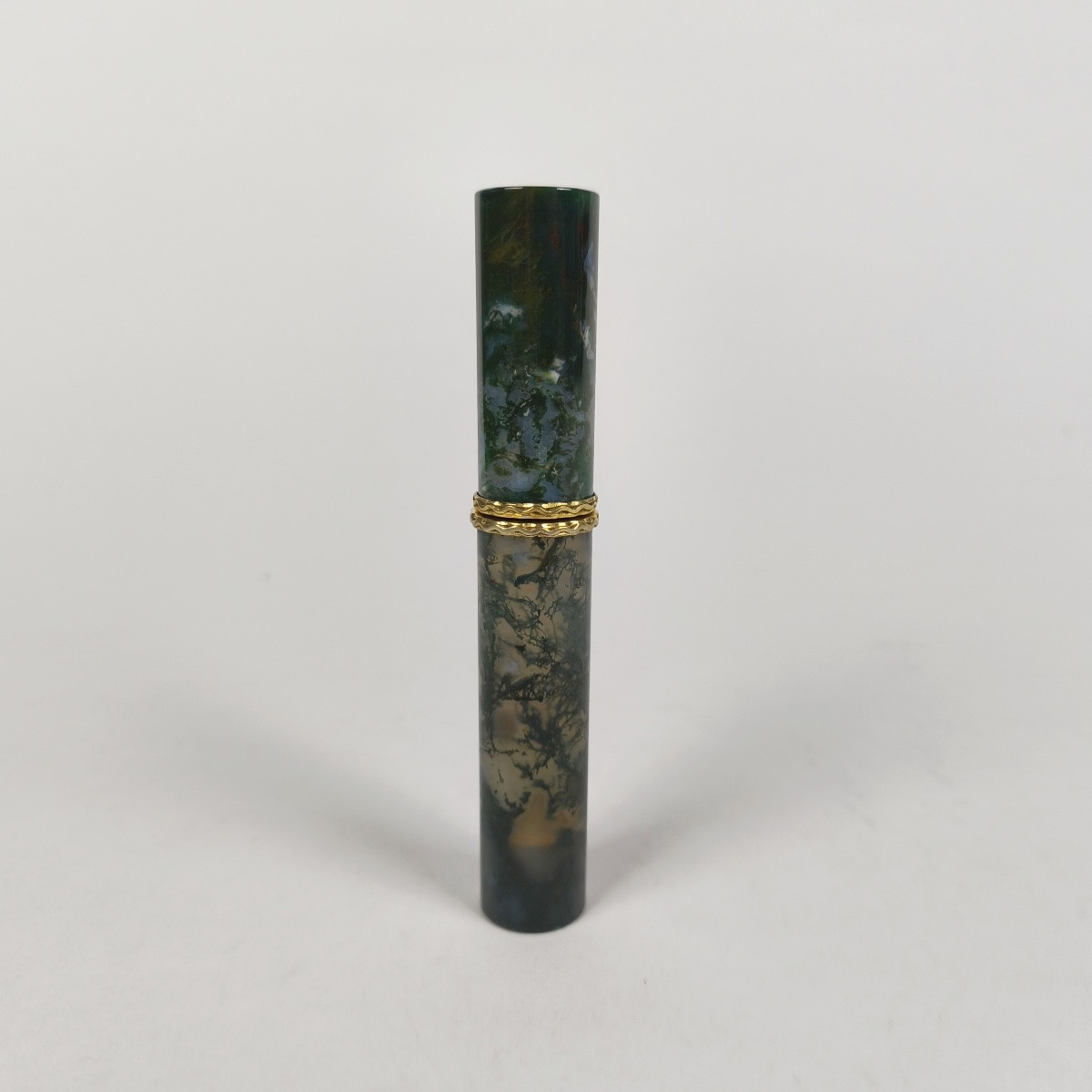  Etui tubulaire à cire ou message en agate mousse, jaspe sanguin & argent massif / vermeil XIXe-photo-4