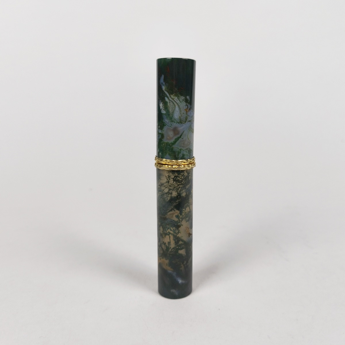  Etui tubulaire à cire ou message en agate mousse, jaspe sanguin & argent massif / vermeil XIXe-photo-5