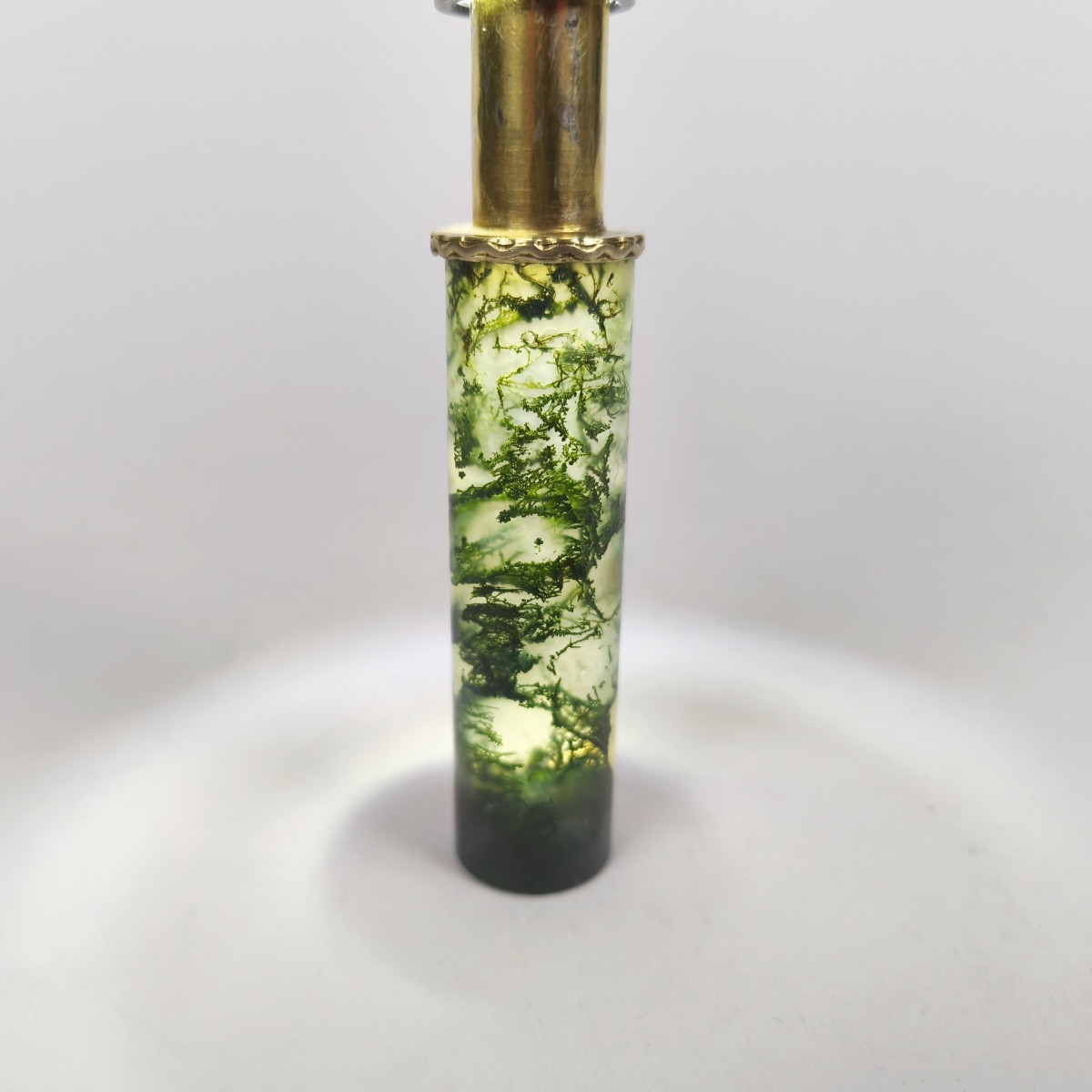  Etui tubulaire à cire ou message en agate mousse, jaspe sanguin & argent massif / vermeil XIXe-photo-6