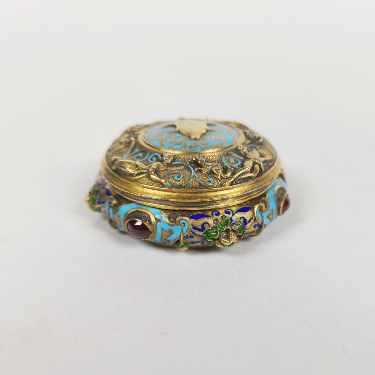 Solid Silver And Vermeil Enameled Troubadour Box, Neo-renaissance Style. 19th Century.-photo-2