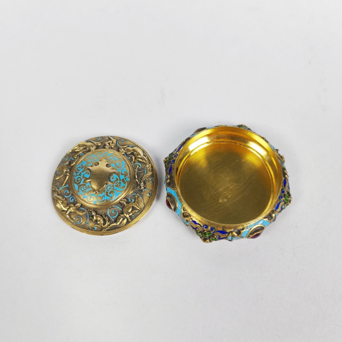 Solid Silver And Vermeil Enameled Troubadour Box, Neo-renaissance Style. 19th Century.-photo-3