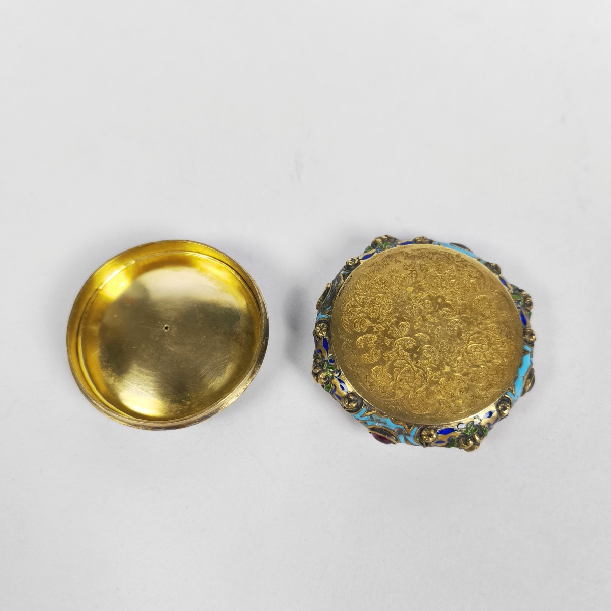 Solid Silver And Vermeil Enameled Troubadour Box, Neo-renaissance Style. 19th Century.-photo-4