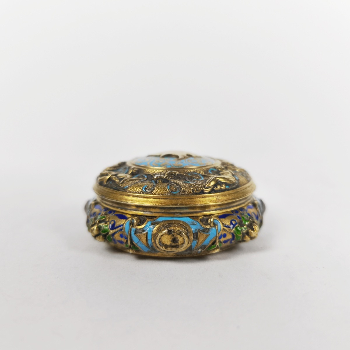 Solid Silver And Vermeil Enameled Troubadour Box, Neo-renaissance Style. 19th Century.-photo-2