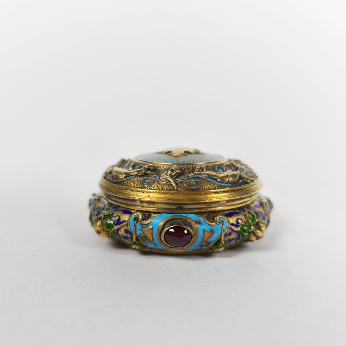 Solid Silver And Vermeil Enameled Troubadour Box, Neo-renaissance Style. 19th Century.-photo-3