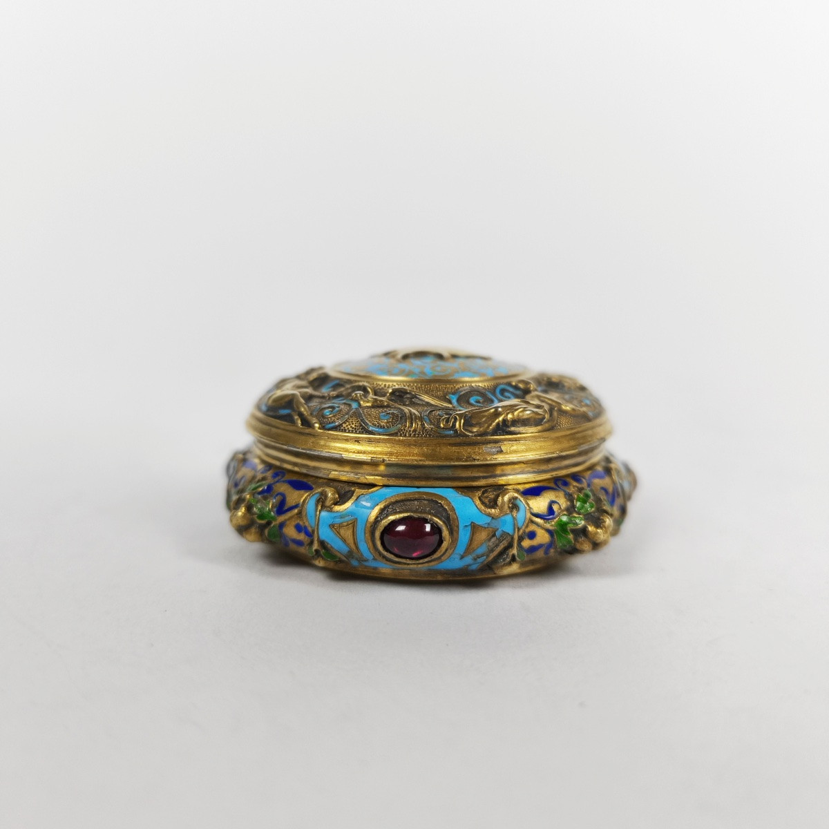 Solid Silver And Vermeil Enameled Troubadour Box, Neo-renaissance Style. 19th Century.-photo-4