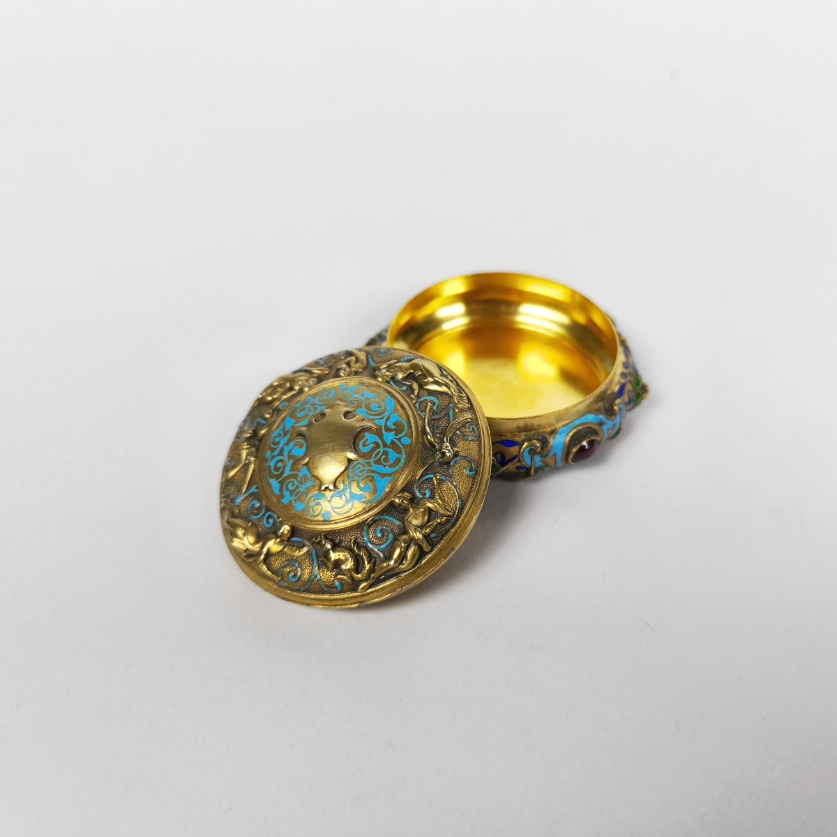 Solid Silver And Vermeil Enameled Troubadour Box, Neo-renaissance Style. 19th Century.-photo-8